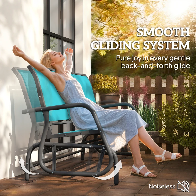 Outsunny 3-Seat Outdoor Glider Chair, Patio Rocking Chair, Steel Frame, Sling Fabric Seat for Garden, Backyard, Lawn, Blue