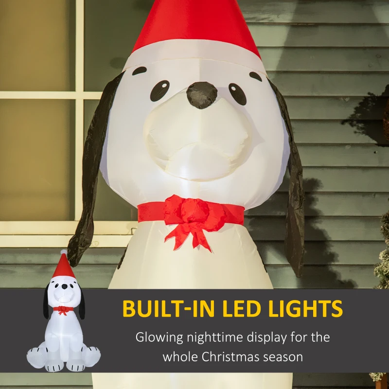 HOMCOM 6ft Christmas Inflatables Outdoor Decorations Puppy Dog Wearing a Santa Hat, Blow-Up Yard Christmas Decor with LED Lights Display