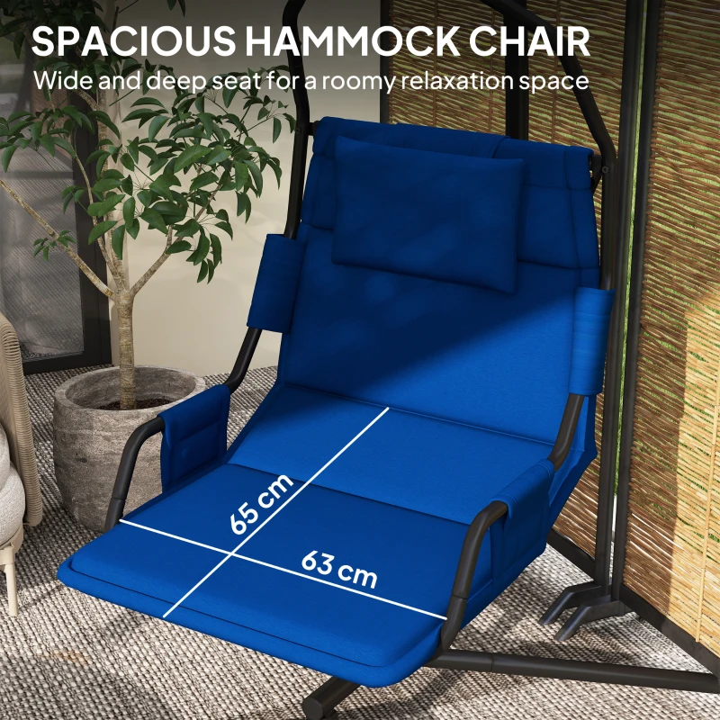 Outsunny Hammock Chair with Stand and PA Coating Cushion, Hanging Swing Chair with Steel Frame for Indoor and Outdoor, Dark Blue