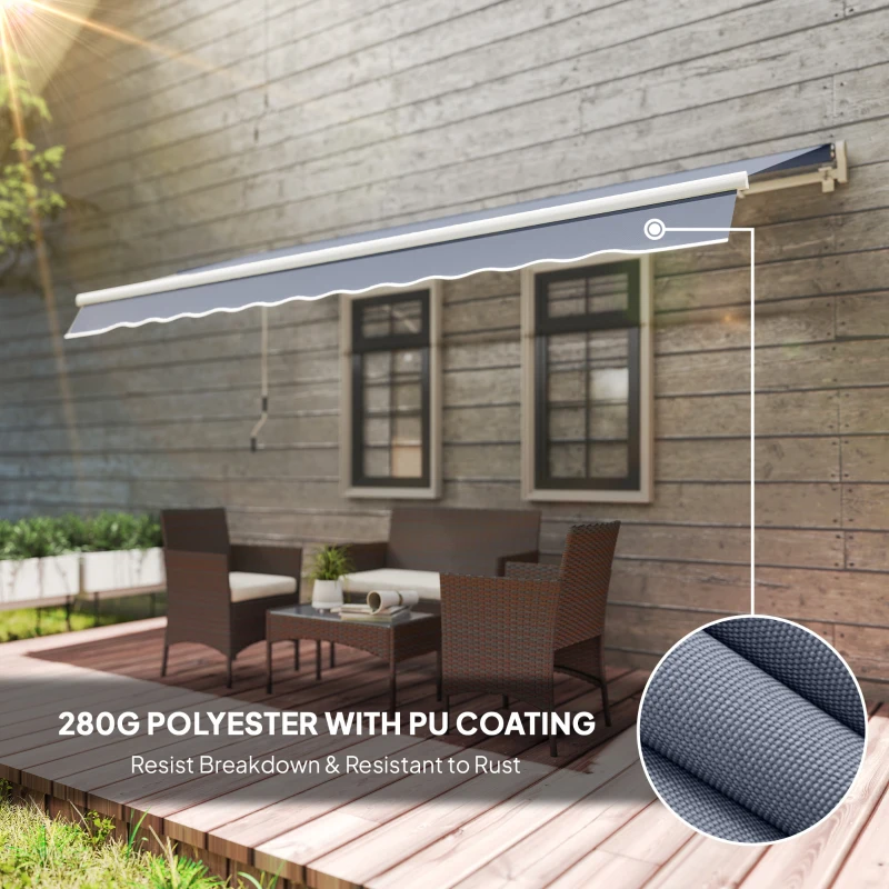 Outsunny 12' x 8' Patio Awning, Canopy Retractable Sun Shade Shelter w/ Manual Crank Handle for Deck, Yard, Dark Gray