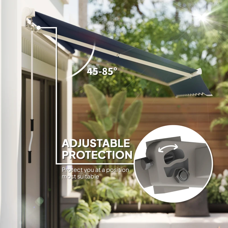 Outsunny 12' x 8' Patio Awning, Canopy Retractable Sun Shade Shelter w/ Manual Crank Handle for Deck, Yard, Dark Gray