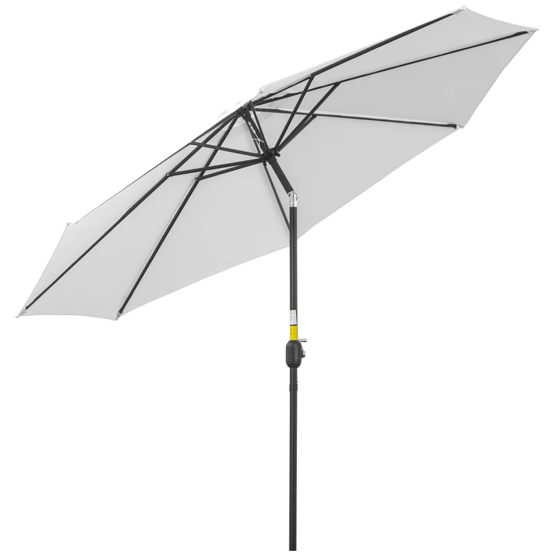 Outsunny 10' x 8' Round Market Umbrella, Patio Umbrella with Crank Handle and Tilt, Outdoor Parasol for Garden, White