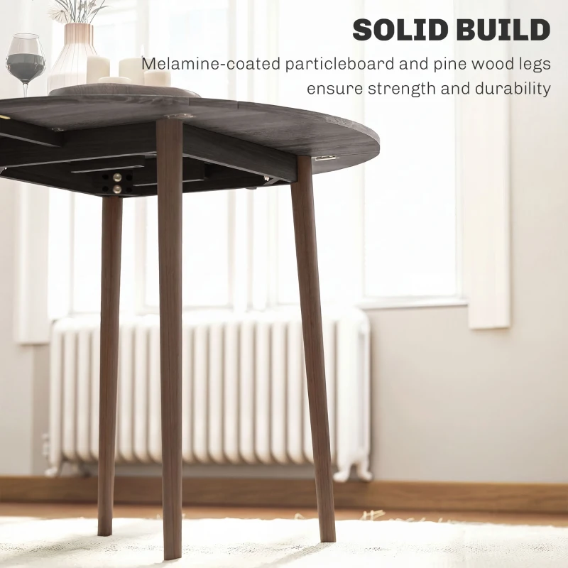 HOMCOM 35" Folding Dining Table, Collapsible Drop Leaf Table with Round Tabletop, Wood Legs, Distressed Light Grey