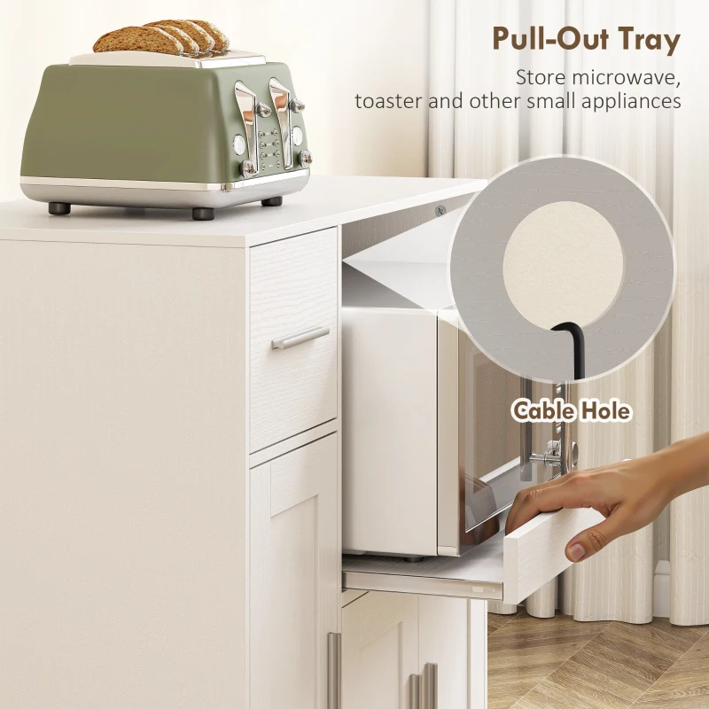 HOMCOM Microwave Cabinet Kitchen Cart Sliding Tray Adjustable Shelf Cable Hole 31.5" x 15.7" x 34.9" in White