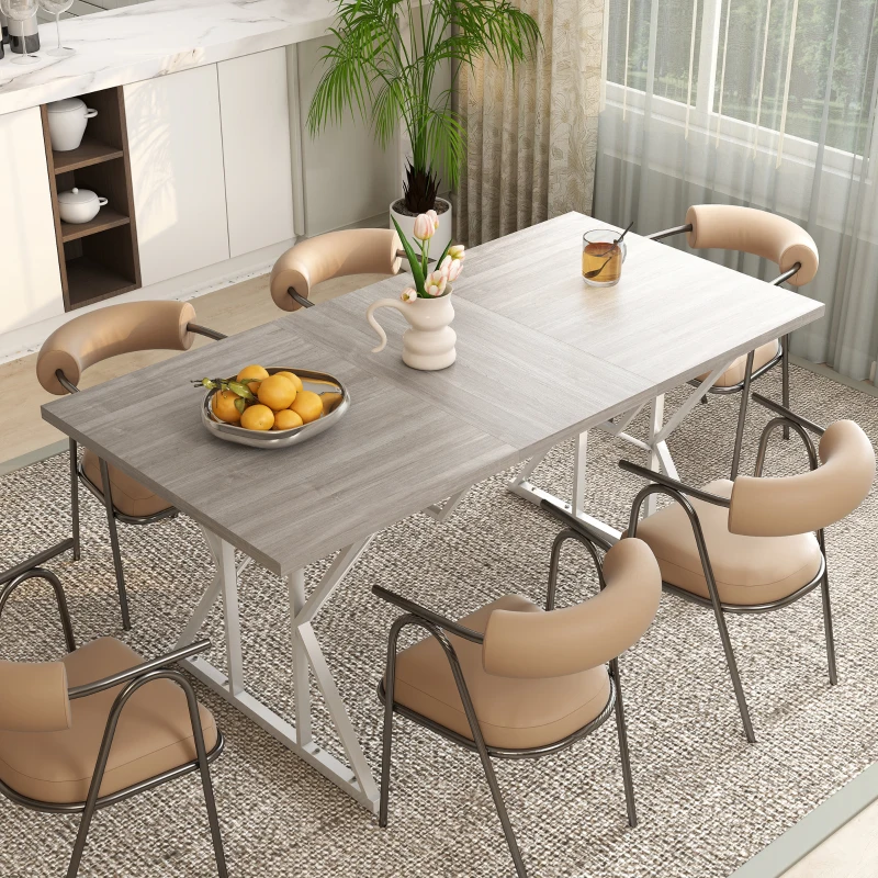 HOMCOM 47"-63" Extendable Dining Table for 4-6, Farmhouse Expandable Kitchen Table with Heavy Duty Trestle Base, Gray