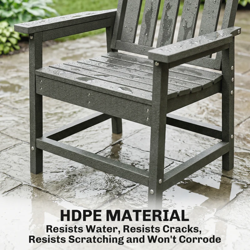 Outsunny All-Weather Patio Chair, HDPE Patio Dining Chair, Heavy Duty Wood-Like Outdoor Furniture for Garden, Backyard, Deck, Porch, Lawn, Gray