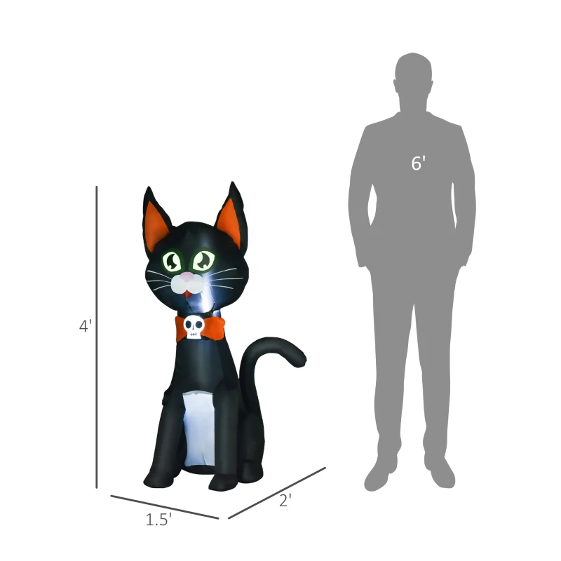 HOMCOM 4.1 ft Inflatable Halloween Black Cat,  Outdoor LED Lighted Yard Party Decoration, Waterproof