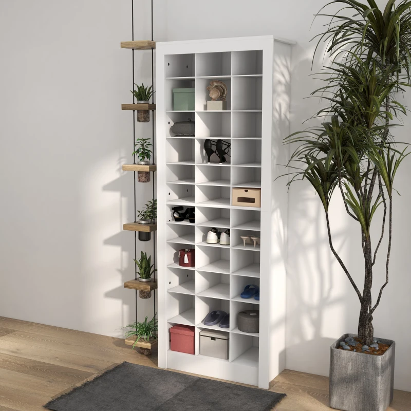 HOMCOM 71" Shoe Storage Cabinet with 3 Heights of Open Cubes for 36 Pairs, Narrow Shoe Organizer, White