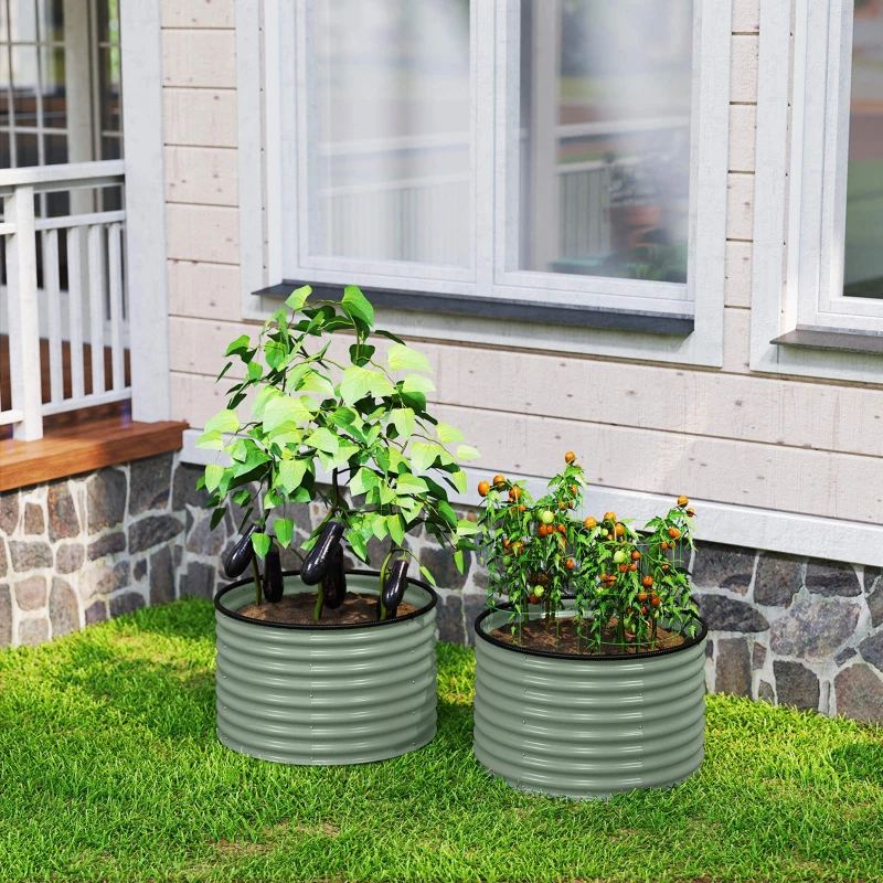 Outsunny Set of 2 Raised Garden Bed, Metal Planter Box with Safety Edging, Easy-to-assemble Stock Tank, Light Green