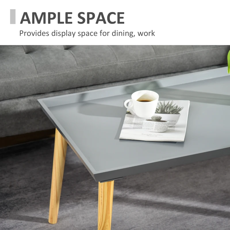 HOMCOM Coffee Table with Tray Top, Nordic Center Table with Pine Wood Legs, Rectangle Coffee Tables for Living Room, Gray