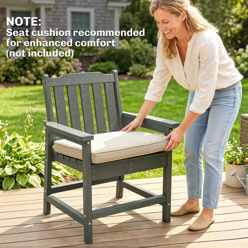 Outsunny All-Weather Patio Chair, HDPE Patio Dining Chair, Heavy Duty Wood-Like Outdoor Furniture for Garden, Backyard, Deck, Porch, Lawn, Gray