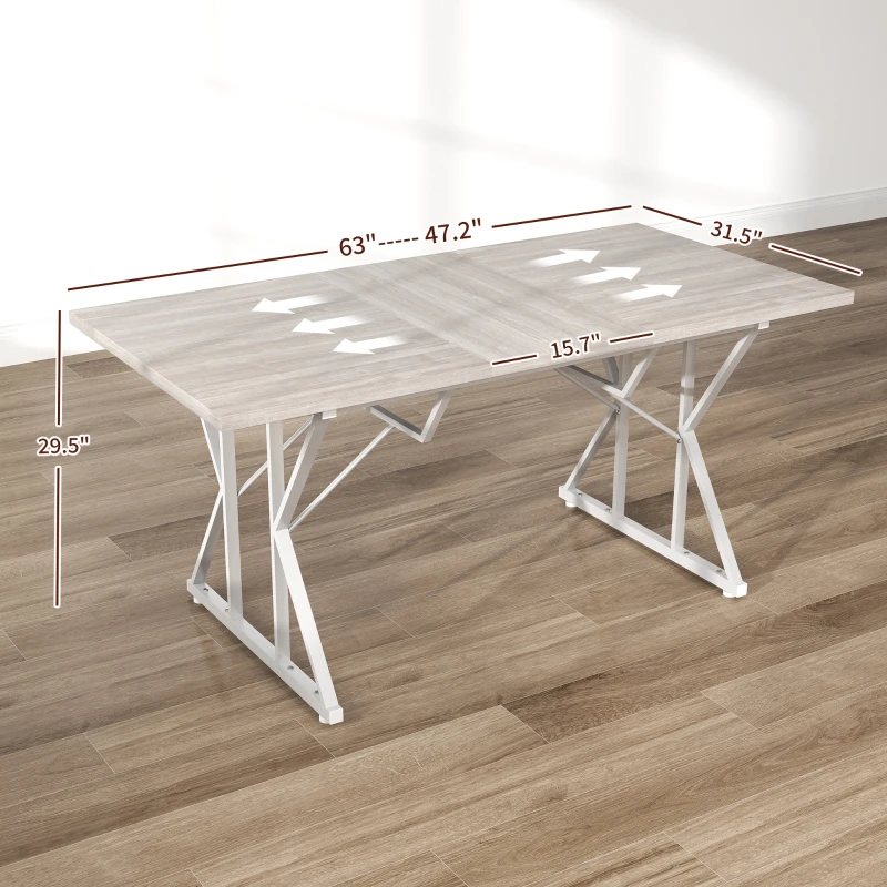 HOMCOM 47"-63" Extendable Dining Table for 4-6, Farmhouse Expandable Kitchen Table with Heavy Duty Trestle Base, Gray