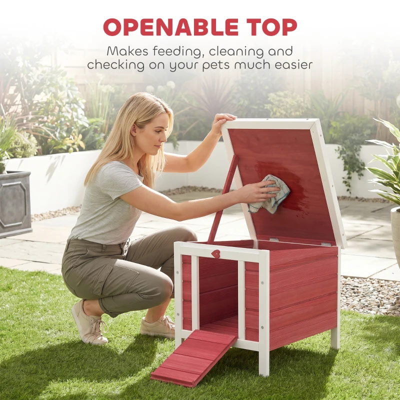 PawHut Small Wooden Rabbit Hutch Bunny Cage Guinea Pig Cage Duck House Dog House with Openable & Waterproof Roof, for Rabbits, Chickens, Ducks, Red
