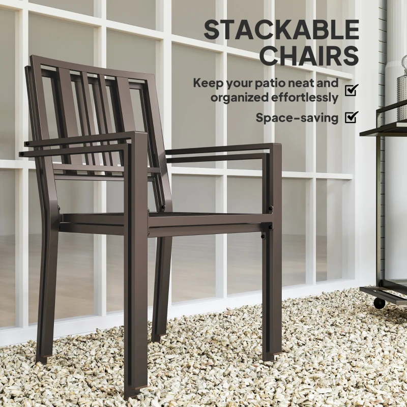 Outsunny Patio Dining Chairs with Metal Slatted Design, Dark Brown