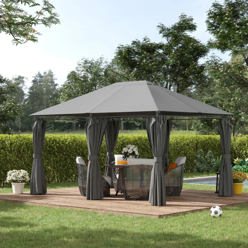 Outsunny 10' x 13' Outdoor Patio Gazebo Canopy Shelter with 6 Removable Sidewalls, & Steel Frame for Garden, Lawn, Backyard and Deck, Grey