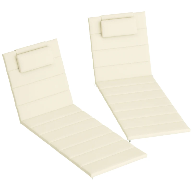 Outsunny Foldable Chaise Lounge Cushion Set of 2, Outdoor Lounge Chair Cushion Set, UPF50+ 230gsm Olefin, 80" x 26" Cream White