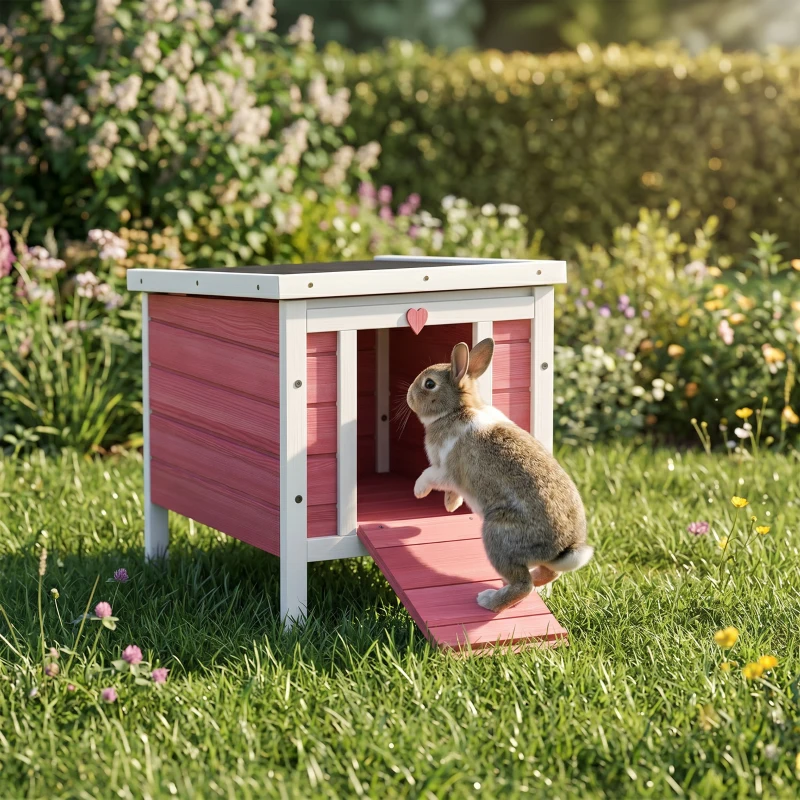 PawHut Small Wooden Rabbit Hutch Bunny Cage Guinea Pig Cage Duck House Dog House with Openable & Waterproof Roof, for Rabbits, Chickens, Ducks, Red