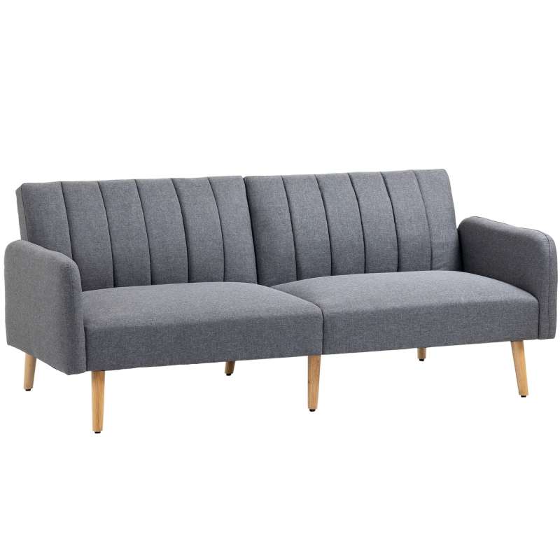 HOMCOM Two Seater Sofa Bed, Convertible Futon Couch Bed, Linen Upholstered Loveseat with Adjustable Backrest for Small Spaces, Living Room, Apartment, and Dorm, Light Gray