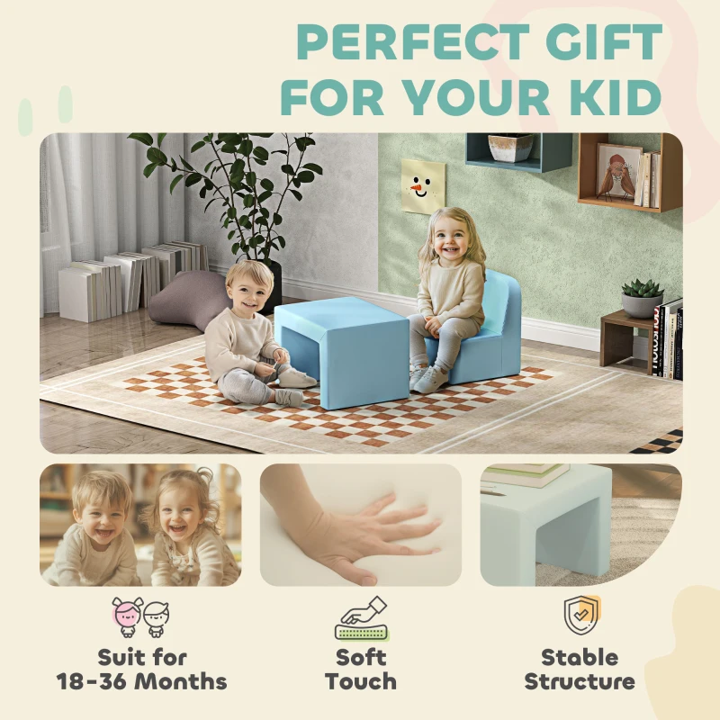 Qaba 2-in-1 Convertible Table and Chair Set for Boys Girls for Boys Girls, Light Blue