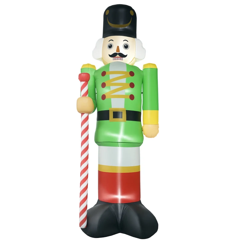 Outsunny 11.8' Inflatable Green Walnut Soldier w/ White LED Lights, Blow-Up Outdoor Display for Party