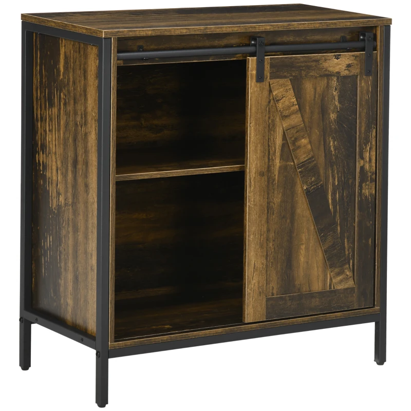 HOMCOM Buffet Cabinet, Farmhouse Sideboard, Bar Cabinet with Adjustable Shelf, Sliding Barn Door for Kitchen, Rustic Brown