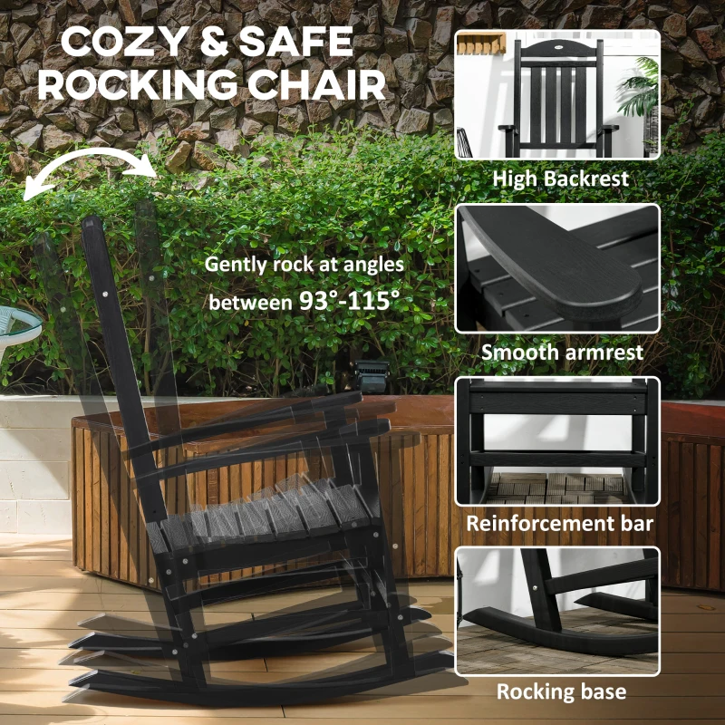 Outsunny 2PCs Outdoor Rocking Chair with Armrests, Fade-Resistant Waterproof HDPE for Indoor & Outdoor, Black