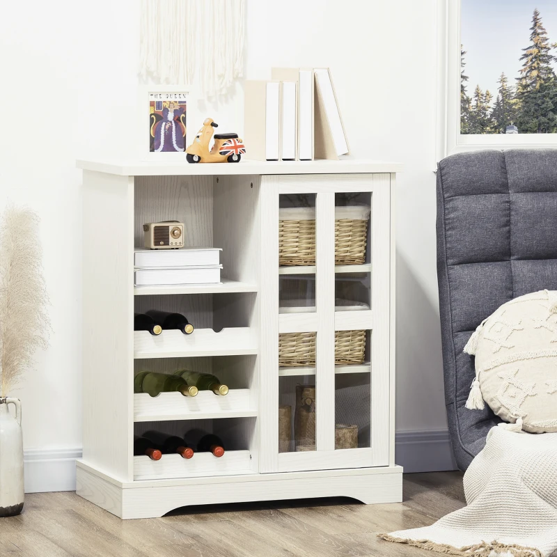 HOMCOM Sideboard Buffet Kitchen Buffet Cabinet with Wine Racks Sliding Glass Door Storage Shelves for Living Room White