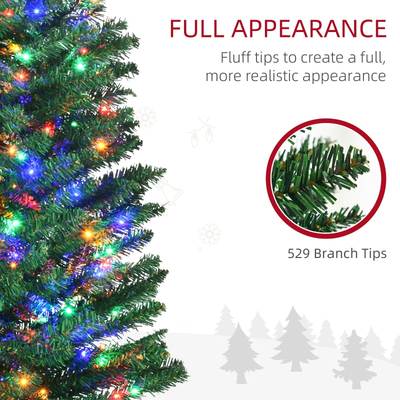 HOMCOM 7' Artificial Pencil Christmas Trees Holiday Decoration with Colorful LED Lights, Steel Base, Skinny Shape