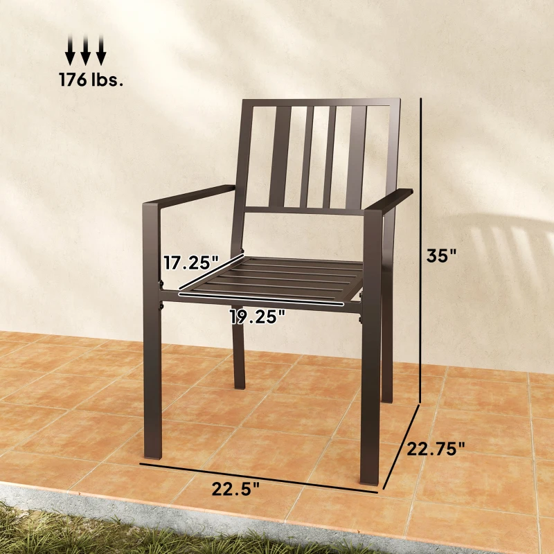 Outsunny Patio Dining Chairs with Metal Slatted Design, Dark Brown