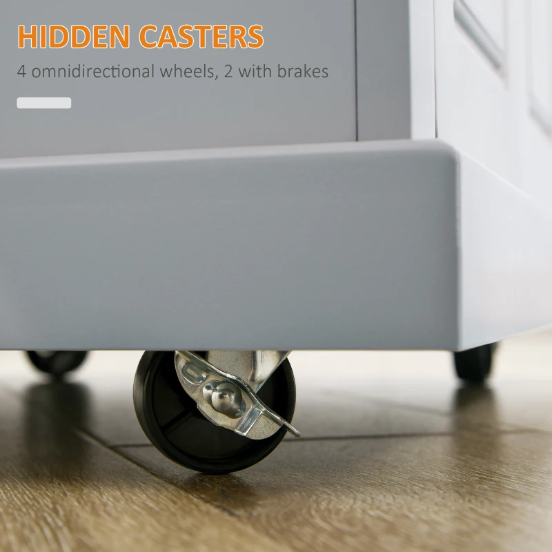 HOMCOM Rolling Kitchen Island Cart, Portable Serving Trolley Table with Drawer, Adjustable Shelf and 2 Towel Racks, Grey
