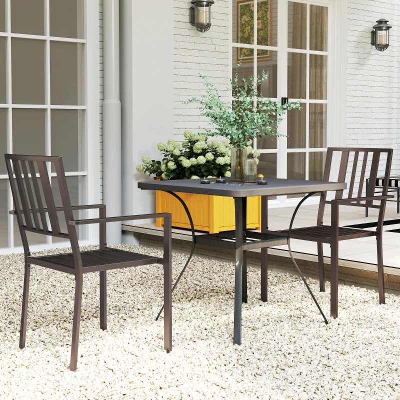 Outsunny Patio Dining Chairs with Metal Slatted Design, Dark Brown