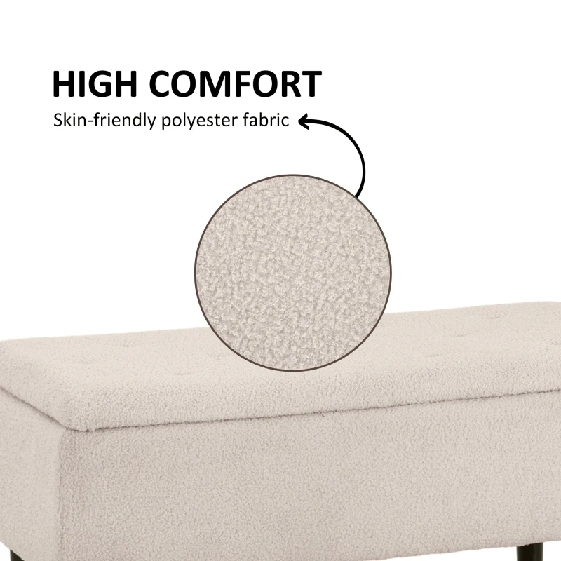 HOMCOM Modern Storage Bench, Ottoman with Storage and Lamb's Wool Upholstery for Living Room, Bedroom, Cream White