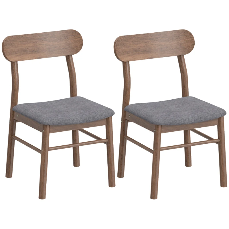HOMCOM Set of 2 Dining Chairs, Upholstered Dining Room Chairs with Rubberwood Legs and Padded Seat for Kitchen, Gray
