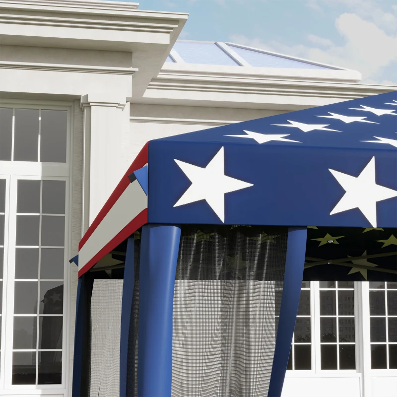 Outsunny 10' x 10' Pop Up Canopy Tent with Netting, Instant Gazebo, Screen House Room with Carry Bag, Height Adjustable, for Outdoor, Garden, Patio, Camping, American Flag