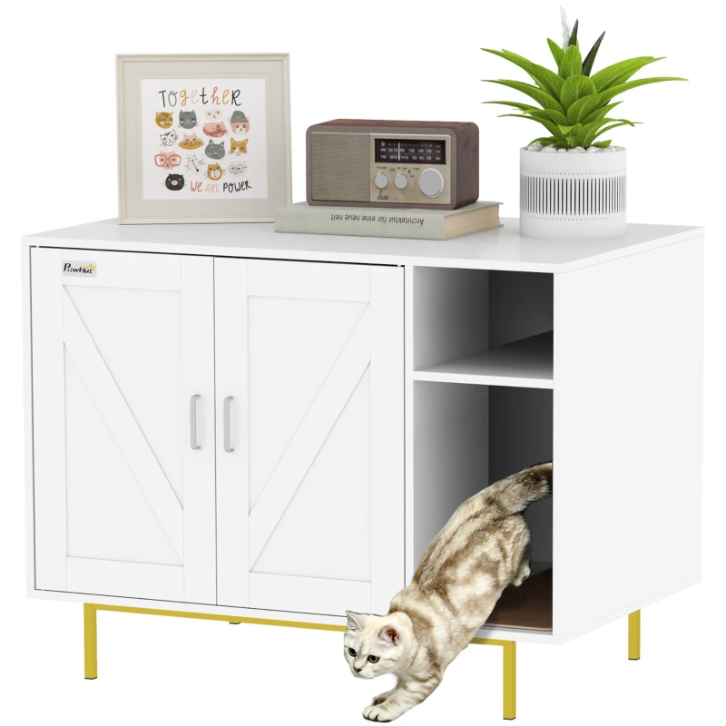 PawHut Cat Litter Box Enclosure End Side Table with Scratching Pad, Storage, for Living Room, Bedroom, 31.5" x 20" x 24"
