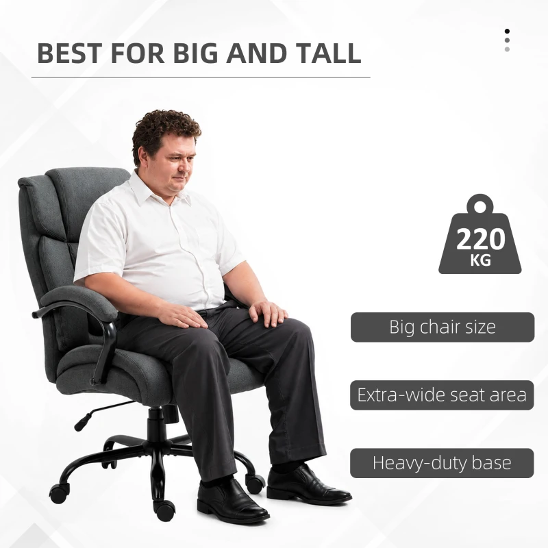 Vinsetto Executive Office Chair with Wide Seat, Computer Desk Chair with Adjustable Height, Swivel Wheels, Gray
