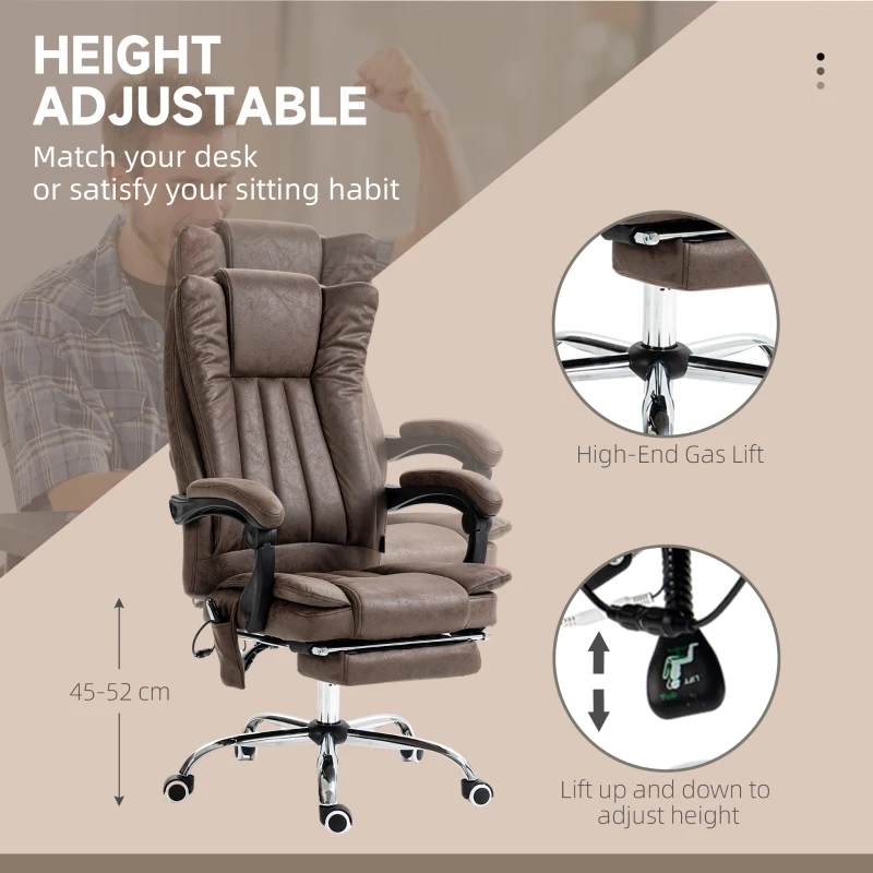 Vinsetto Massage Office Chair with 6 Points and Heat, Reclining Computer Chair with Adjustable Height and Footrest, Coffee