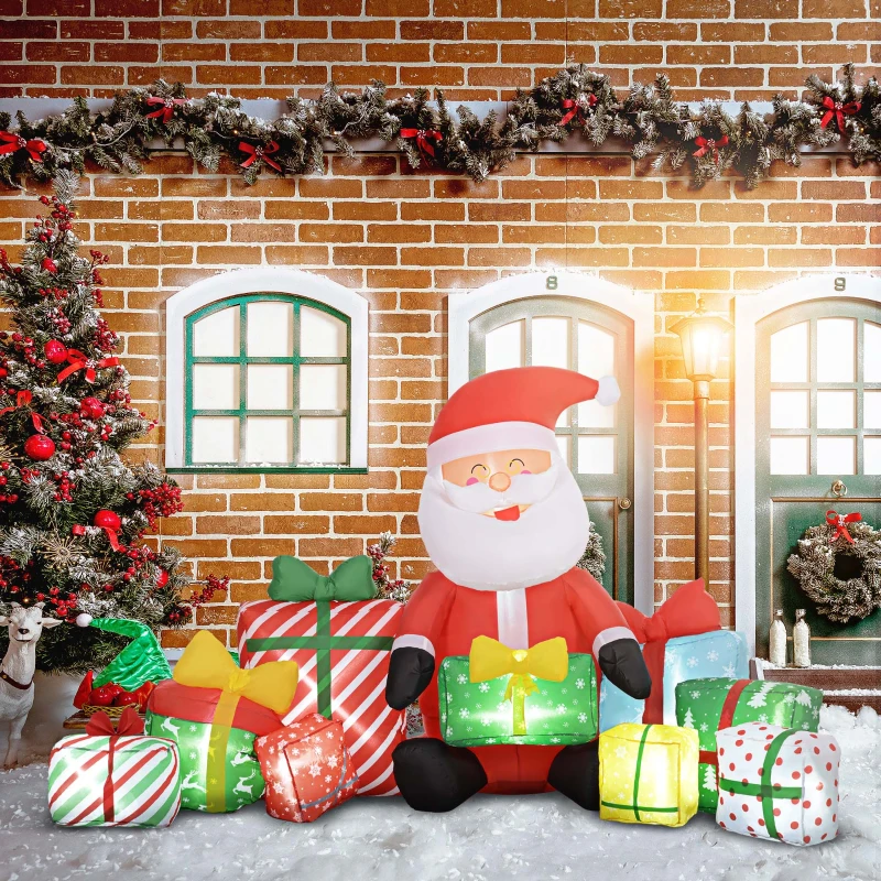 Outsunny 4.4' Inflatable Santa Claus and Gift Boxes w/ White LED Lights, Blow-Up Outdoor Display for Party