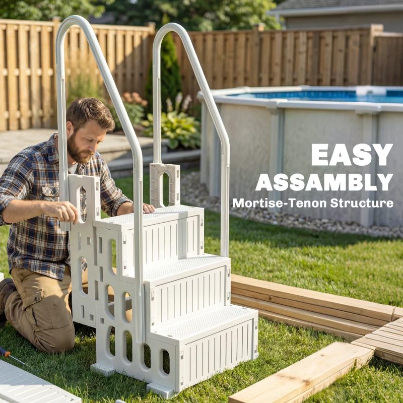 Outsunny Swimming Pool Ladder Adjustable Height for Above Ground Pool Steps with Dual Handrails White