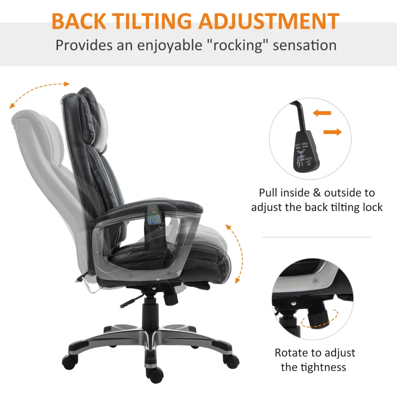 Vinsetto High Back 6-Point Massage Home Office Chair, Swivel Faux Leather Task Chair with Headrest, and Padded Armrests, Black