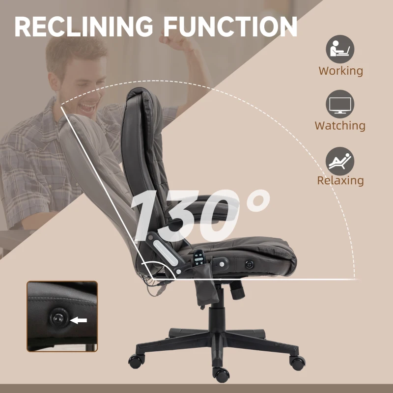 HOMCOM Massage Office Chair, Heated Reclining Computer Chair with 6 Vibration Points, Armrest and Remote, Dark Brown