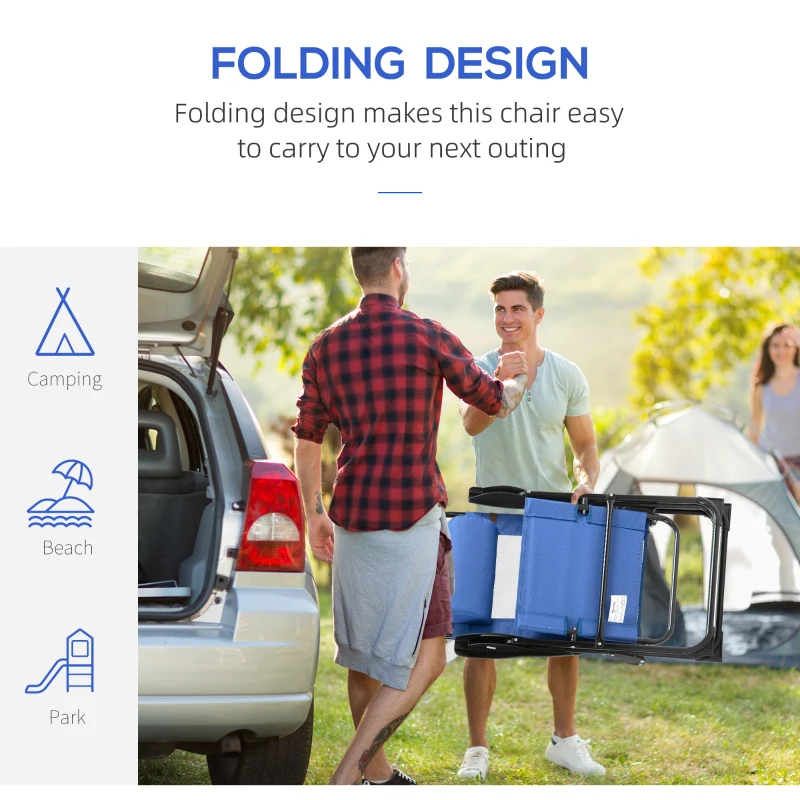 Outsunny Set of 4 Folding Patio Chairs, Camping Chairs with Adjustable Sling Back, Removable Headrest, Armrest for Garden, Backyard, Lawn, Blue