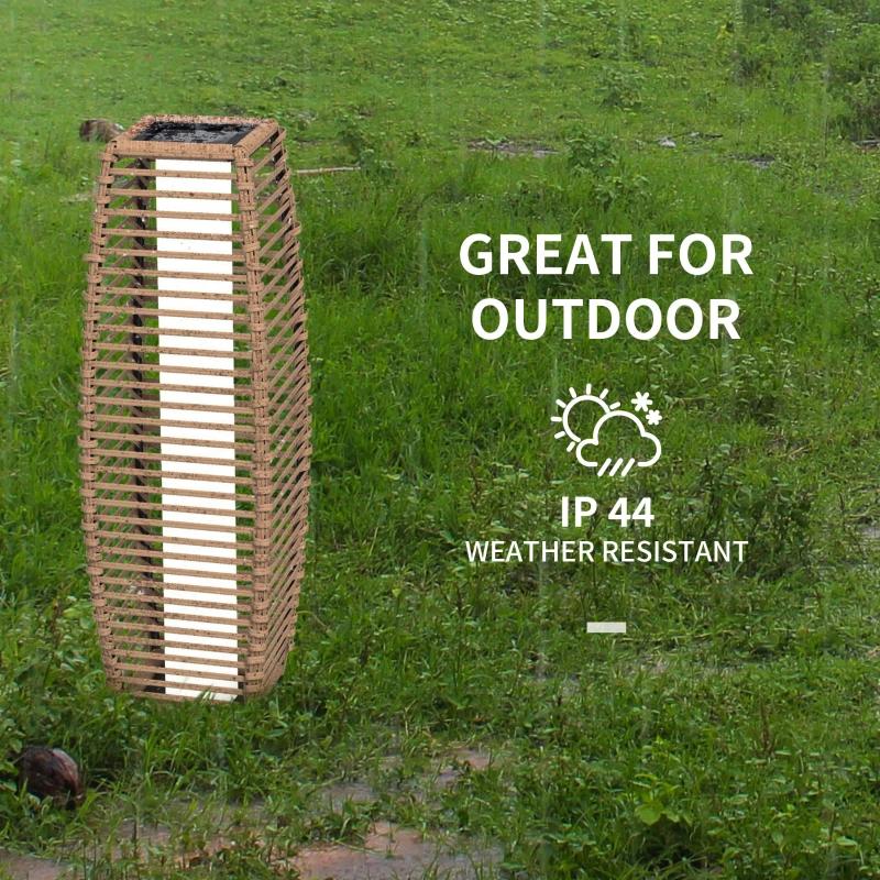 Outsunny Solar Floor Lamp, Outdoor Rattan Garden Lantern Pathway Light & Decorative Driveway Lighting with Auto LED Lights, Sand