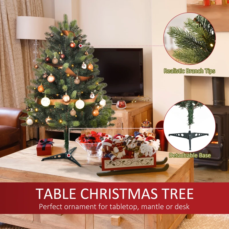 HOMCOM 3' Lit Full Fir Artificial Christmas Tree with Realistic Branches, 60 LED and 227 Tips, Green