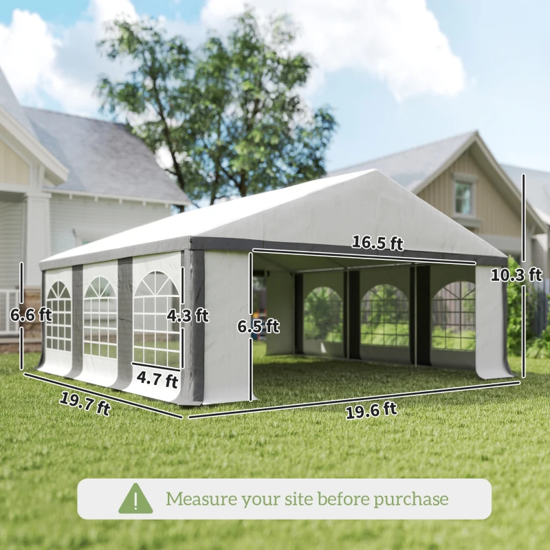 Outsunny 20' x 20' Heavy-duty Large Wedding Tent, Outdoor Carport Garage Party Tent, Patio Gazebo Canopy with Sidewall, Gray