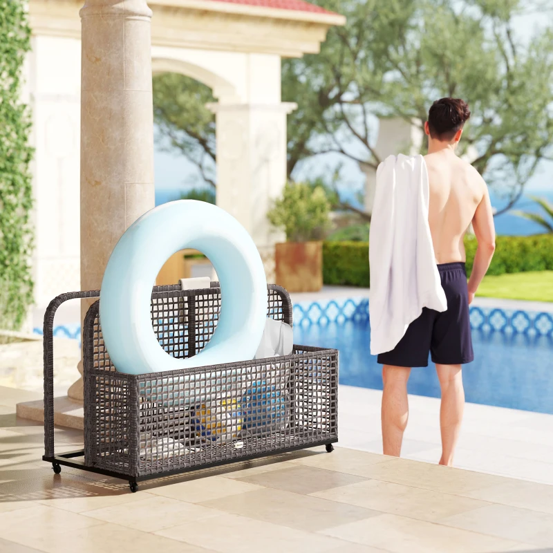 Outsunny Pool Float Storage, Pool Caddy, with Wheels, 43.25" L x 22.5" W x 28" H, Light Gray