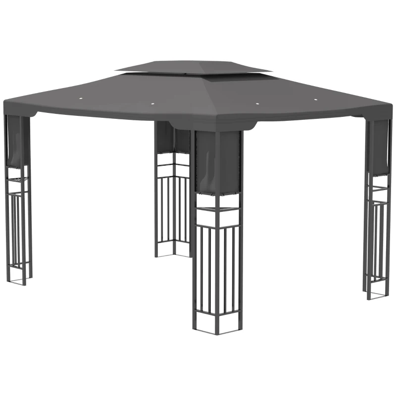 Outsunny 10' x 13' Outdoor Patio Gazebo with Double Vented Roof, Storage Shelves, Steel Frame for Lawn, Backyard and Deck, Gray