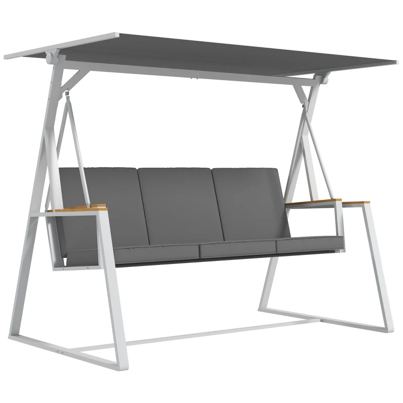 Outsunny 3-Person Patio Swing Chair, Outdoor Porch Swing with Adjustable Canopy & Removable Cushions for Garden, Backyard, Gray