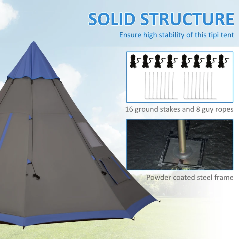 Outsunny 12Ft Camping Tent 6-7 Person 4 Season with 8 Mesh Windows, Outdoor Teepee Tent with Waterproof Material