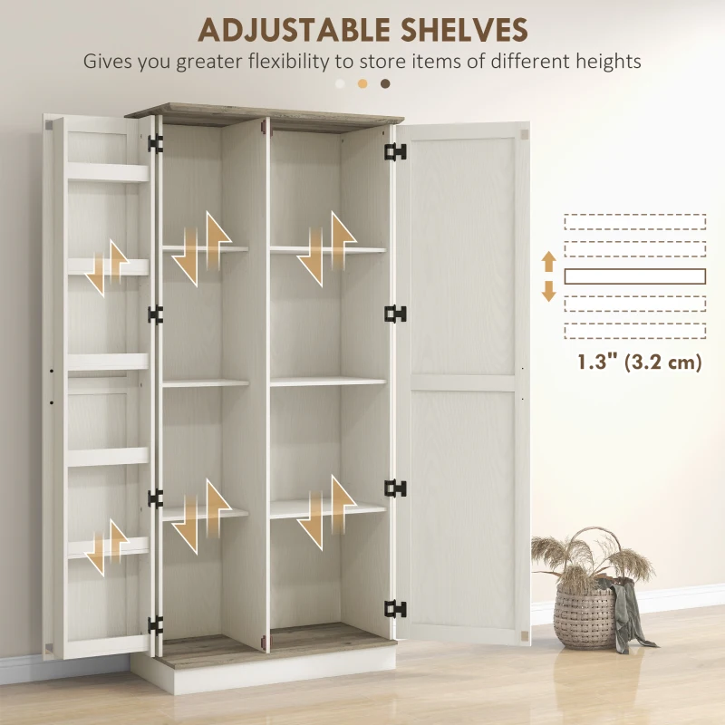 HOMCOM 70" Tall Kitchen Pantry Cabinet with Spice Racks and Adjustable Shelves for Living Room, Dining Room, White